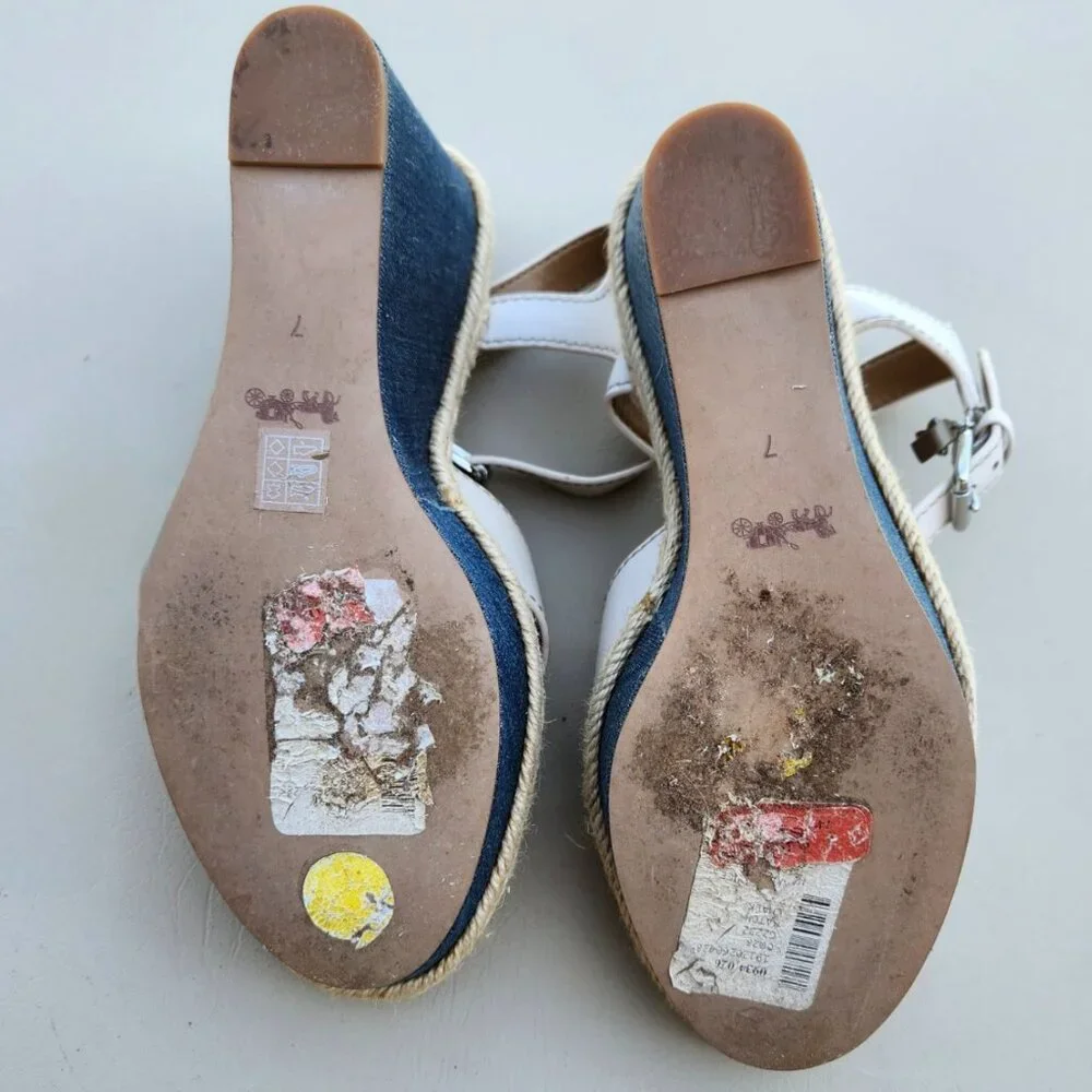 Coach Eaton Chalk Platform Wedge Sandals ivory & denim Size 7B